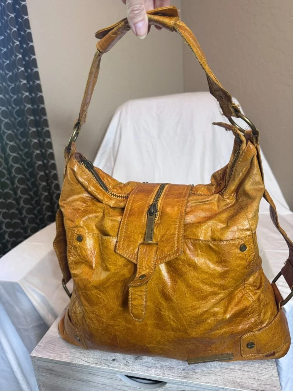 Matt & Nat Cognac Vegan Leather Slouch Hobo Shoulder Bag Multi Pocket Large Tote